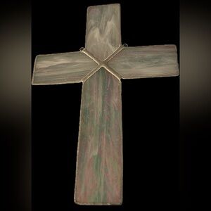 Stunning Artisan Handmade Elegant Stained Leaded Glass Cross Sculpture Ornament